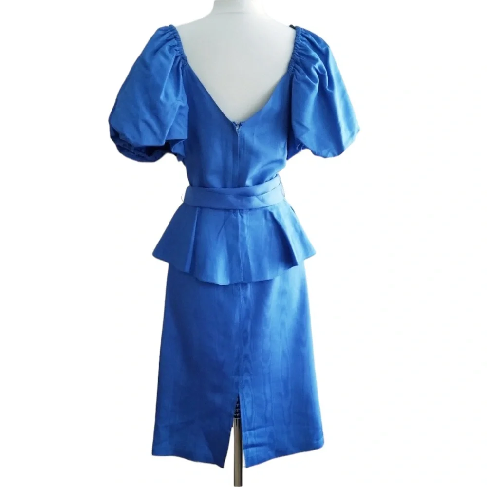 1980s‎ Unlabeled Royal Blue, Poly Peplum Dress